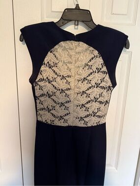 Black Halo Navy Dress with Cream Lace Back